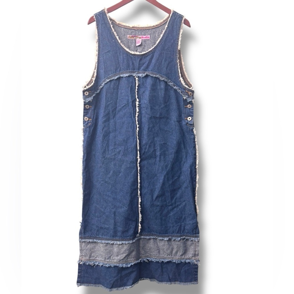 Vintage Me And You Blue Denim long Dress with Fringe Detail